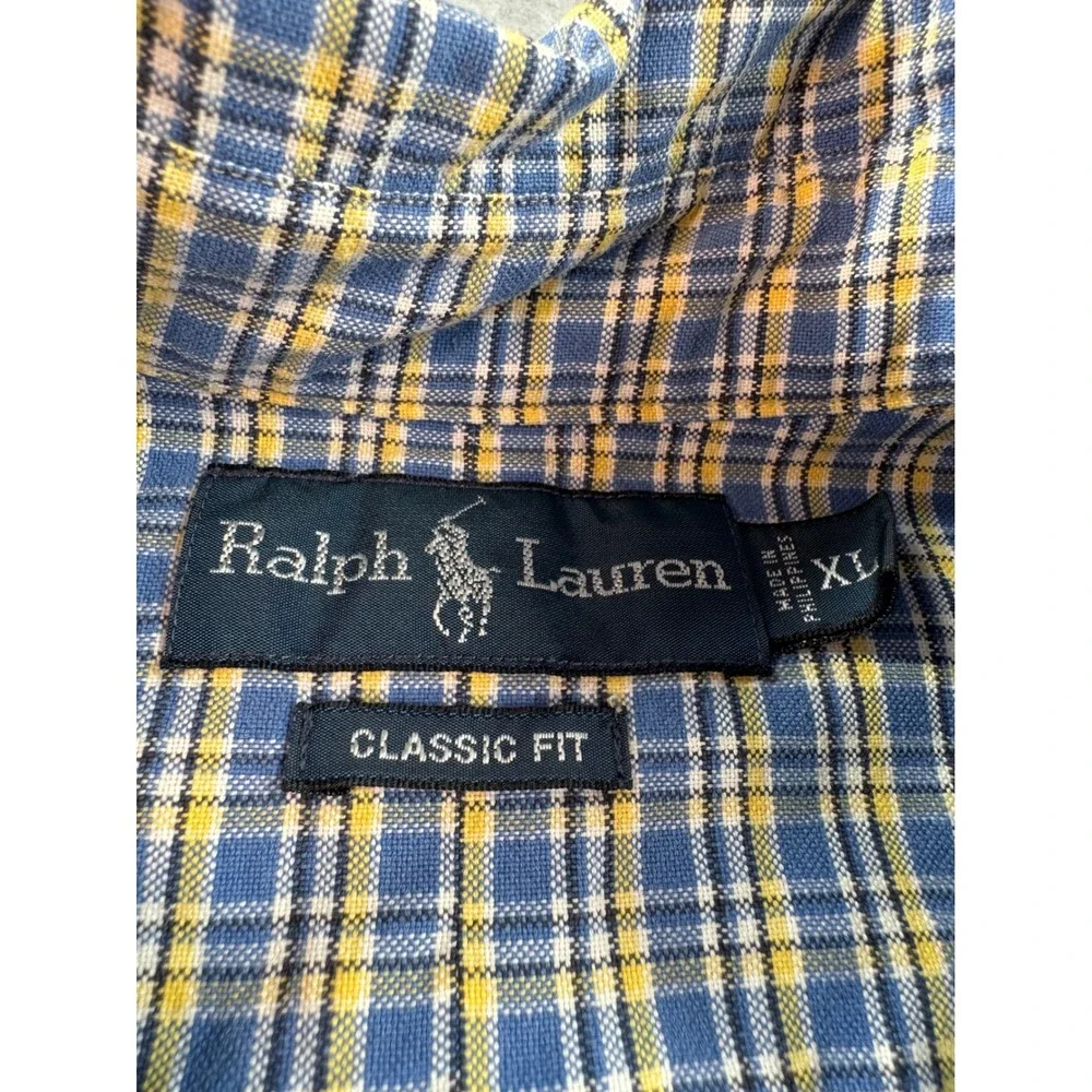 Polo Ralph Lauren Mens XL Classic Fit Plaid Button Down Shirt Blue Yellow Cotton
